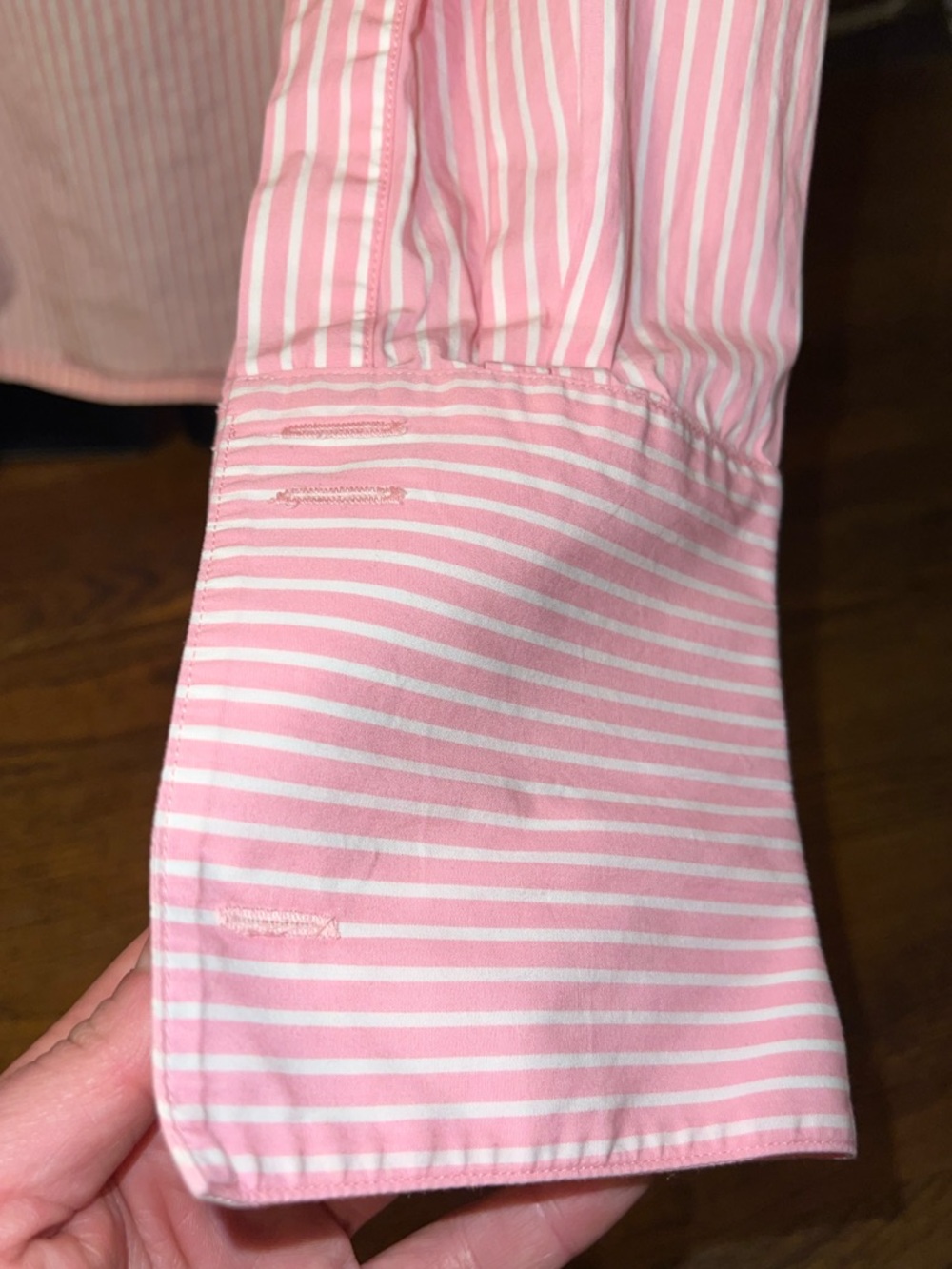 Pink White Preppy Chic Pinstripe Academia Casual Button Up Collar Shirt Size M - Picture 10 of 14